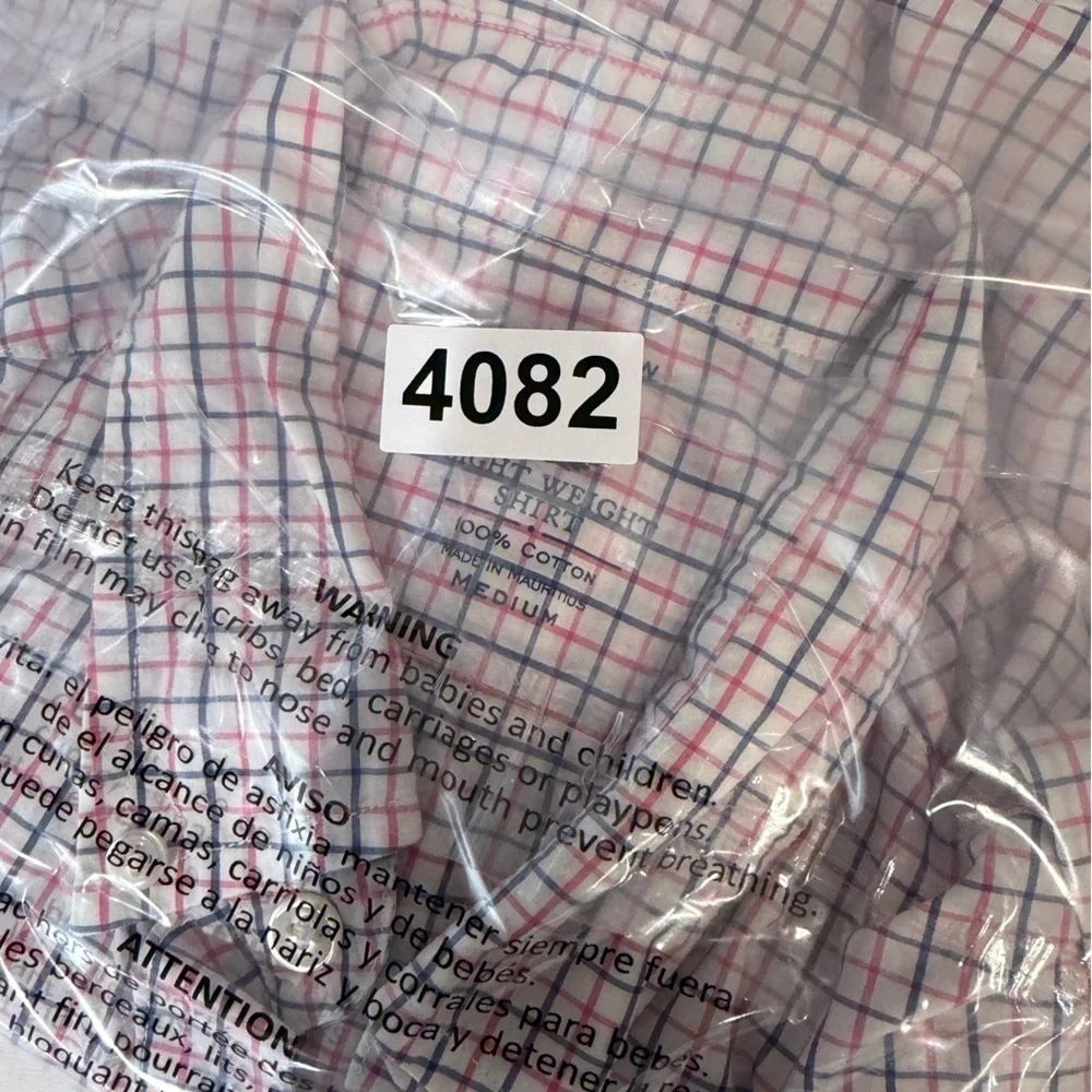 J. Crew Men's Medium Light Weight Pink and Blue Plaid Button Down Shirt